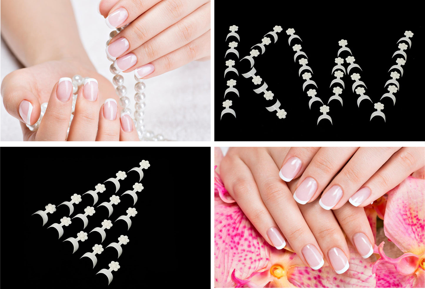 French Short False Fake Nail Art Tips White Acrylic UV Gel Wrap Edge in fingers